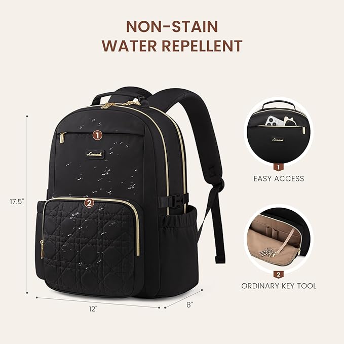 LOVEVOOK Laptop Backpack for Women with Pouch Pocket for Large Capacity Cup,15.6 Inch Teacher Nurse College Work Backpack Purse,Waterproof Laptop Bag Computer Back Pack for Travel,Black+Wicker pattern