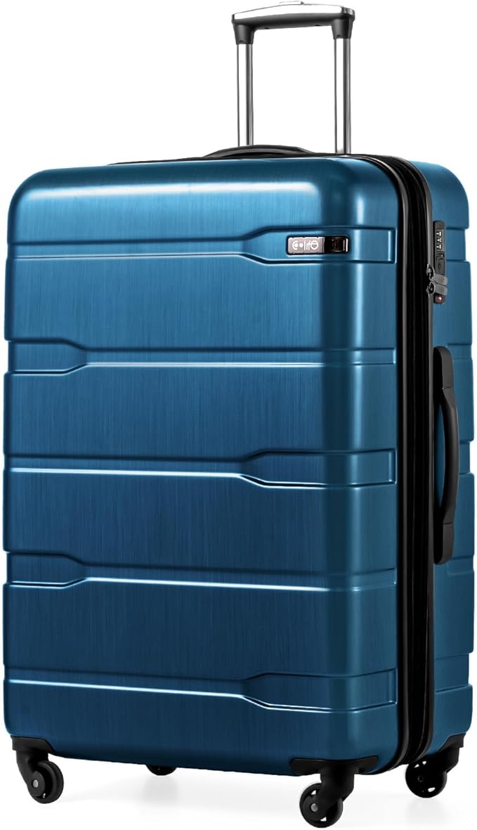 Coolife Expandable Large Checked Luggage Hardside PC+ABS Suitcase with TSA Lock, Lightweight Rolling Carry On with Spinner Wheels(Caribbean Blue, 28in)