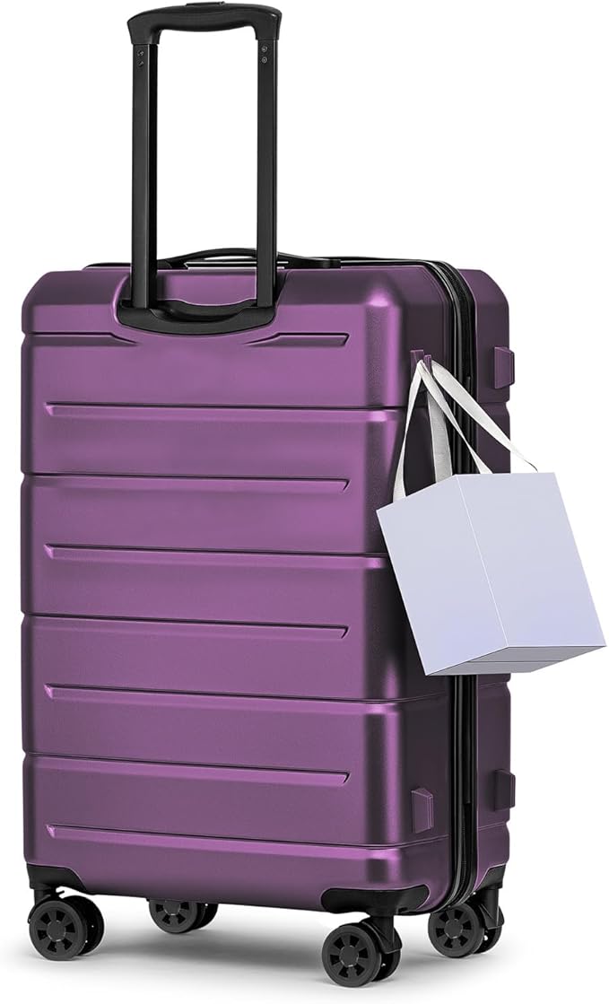 KYME 24 Inch Luggage TSA Approved Hardshell Suitcases with Spinner Wheels Durable PC+ABS Medium Checked Travel Luggage for Women Men Dark Purple