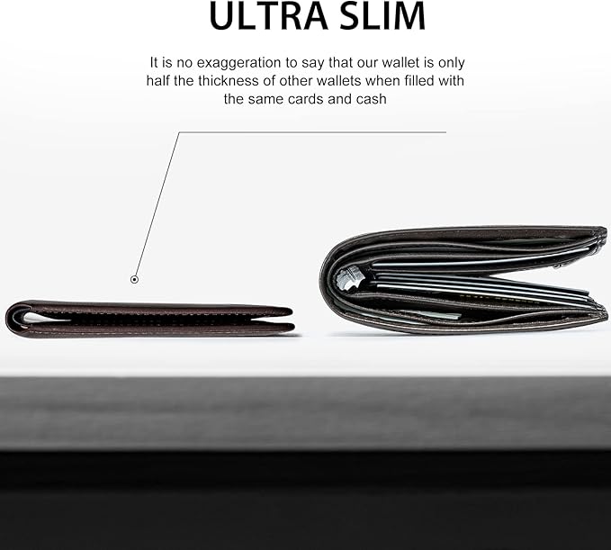 GSOIAX Slim Wallet for Men Rfid Blocking Leather Bifold Front Pocket Carbon Fiber Credit Card Holder Novelty Wallets With Gift Box (Leather Coffee)