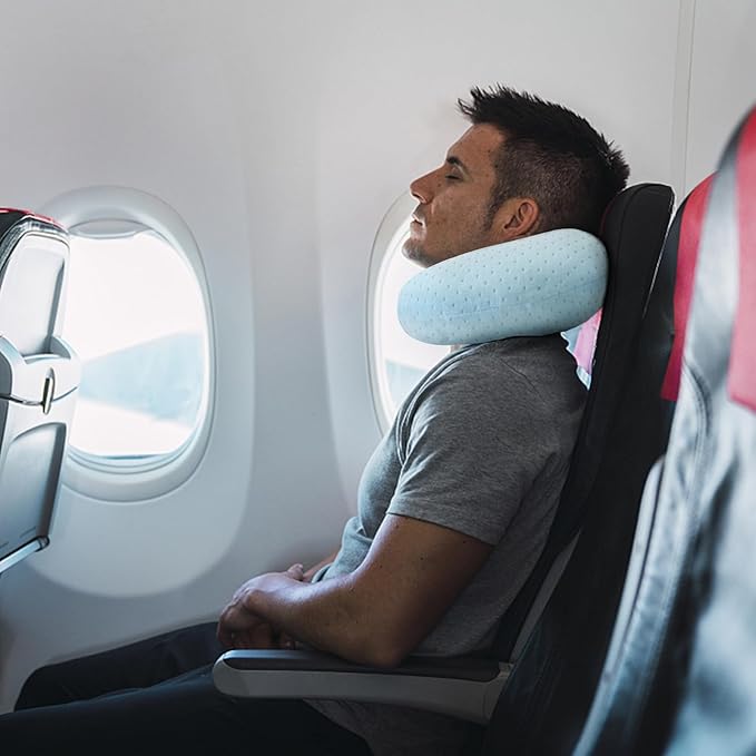 Travel Neck Pillow Memory Foam Pillow Support Pillow U Shape Compact & Lightweight Neck Pillow for Sleeping Travel for Plane, Car, Home, Office Camping Light Blue