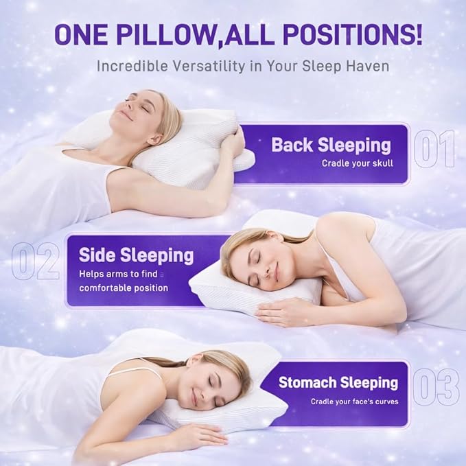 Cervical Neck Pillow - Memory Foam Pillow for Pain Relief Sleeping, Ergonomic Neck Support Contour Pillows for Side Back Stomach Sleepers,Orthopedic Breathable Pillowcase (Ivory)