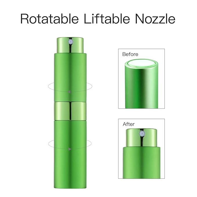 LISAPACK 8ML Atomizer Perfume Spray Bottle for Travel, Empty Refillable Cologne Dispenser, Portable Sprayer (Green)
