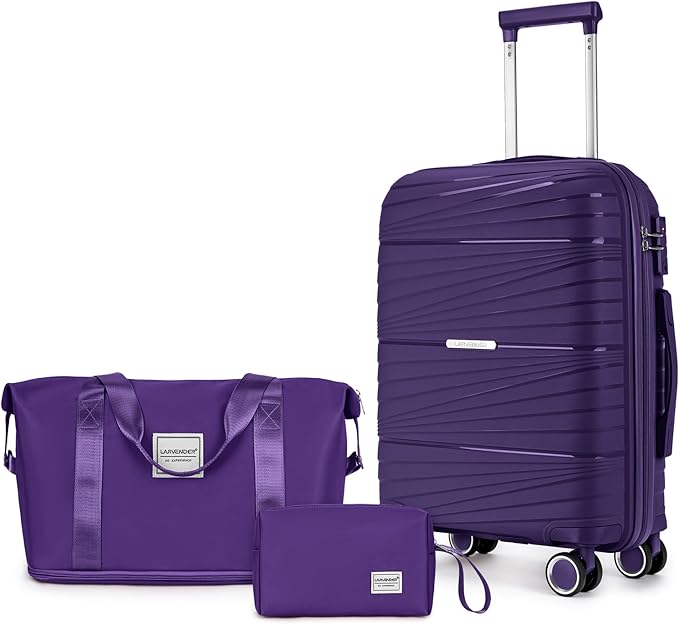 LARVENDER Carry On Luggage 22x14x9 Airline Approved, 20 Inch Hardshell & Lightweight PP Carry On Suitcase for Women with Spinner Wheels TSA Lock, Grape Purple