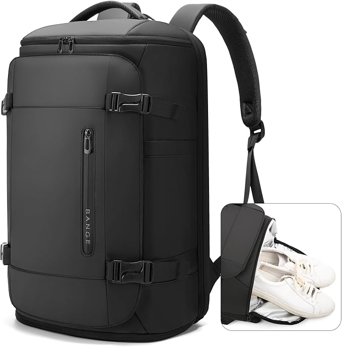 BANGE 40L Travel Backpack with Shoe Compartment, Large Capacity Weekender Bag Daypack Fits 17.3 Inch Laptop, Carry-on Luggage Backpack with Water Bottle Holder for Traveling, Hiking, Business