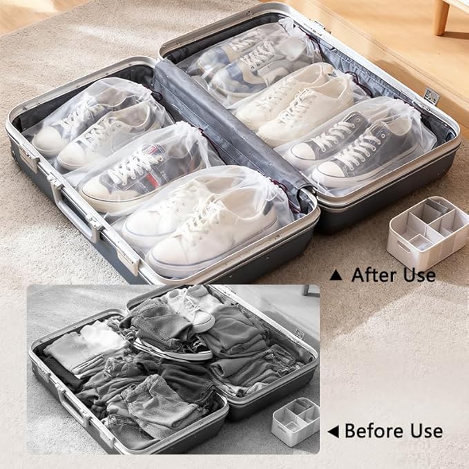 Shoe Bags for Travel, Waterproof Large Clear Shoe Bags for Packing, Portable Drawstring Storage Bag Travel Essentials 5 Packs