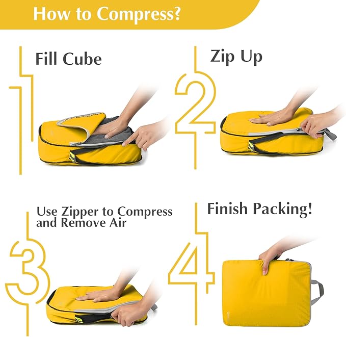 Gonex Compression Packing Cubes, 4pcs Expandable Storage Travel Luggage Bags Organizers (Apricot)