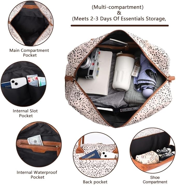 MyMealivos Canvas Weekender Bag for Women, Large Overnight Travel Carry on Duffel with Shoe Compartment & Toiletry Bag, Durable & Dirt-Resistant Personal Item Bag for Airplanes, Luggage Sleeve