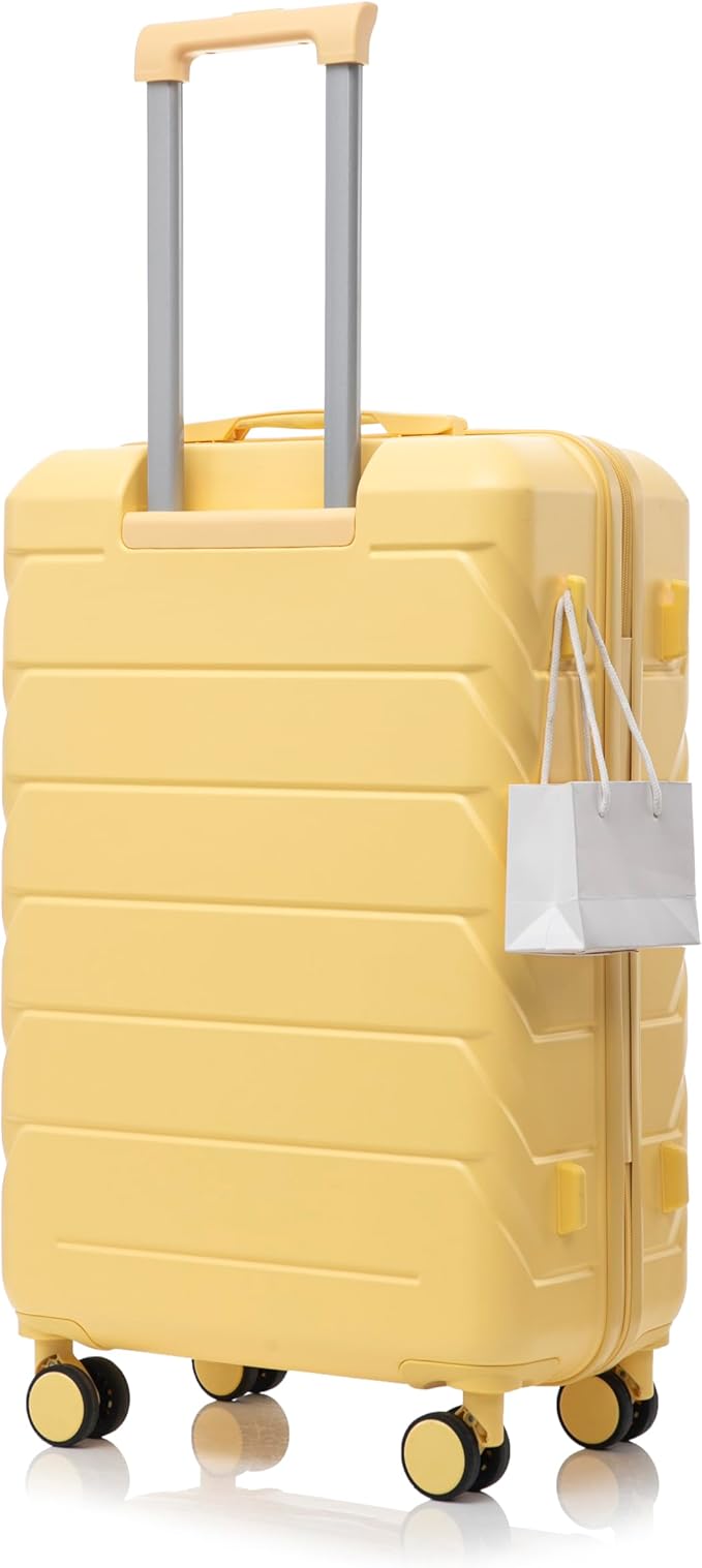 28 Inch Checked-Large Luggage, Lightweight ABS Hard Shell Suitcase with Spinner Wheels, Expandable Travel Luggage with Combination Lock & Side Hooks for Men Women (Yellow, 28)