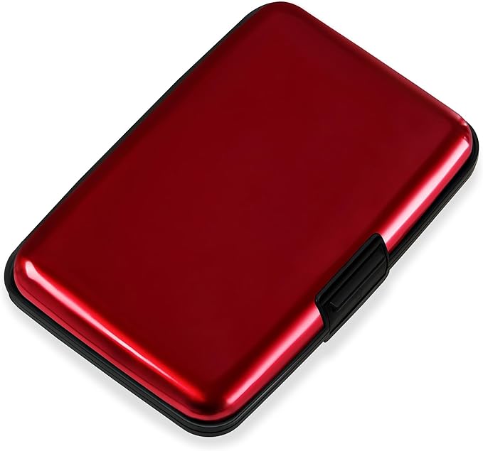 Mayski Credit Card Holder, RFID Blocking, Aluminum Alloy Hard Case, Small Mini Business Metal Wallet for Women Men, Red