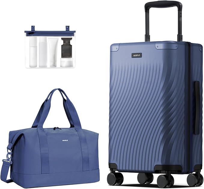 ECOHUB Hardside Expandable Carry On Luggage, 20" Rolling Luggage 22x14x9 Airline Approved with Spinner Wheels & TSA Lock, Lightweight Small Hardshell Travel Suitcase Valises, 20inch Carry-on Blue