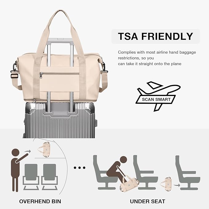 Travel Duffel Bag, Sports Tote Gym Bag, Shoulder Weekender Overnight Bag for Women