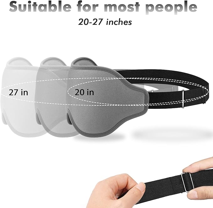 Sleep Eye Mask for Men Women, Sleeping Mask for Side Sleeper, Travel Blackout Night Blindfold Eye Shade Cover with Adjustable Strap (Grey-3D)