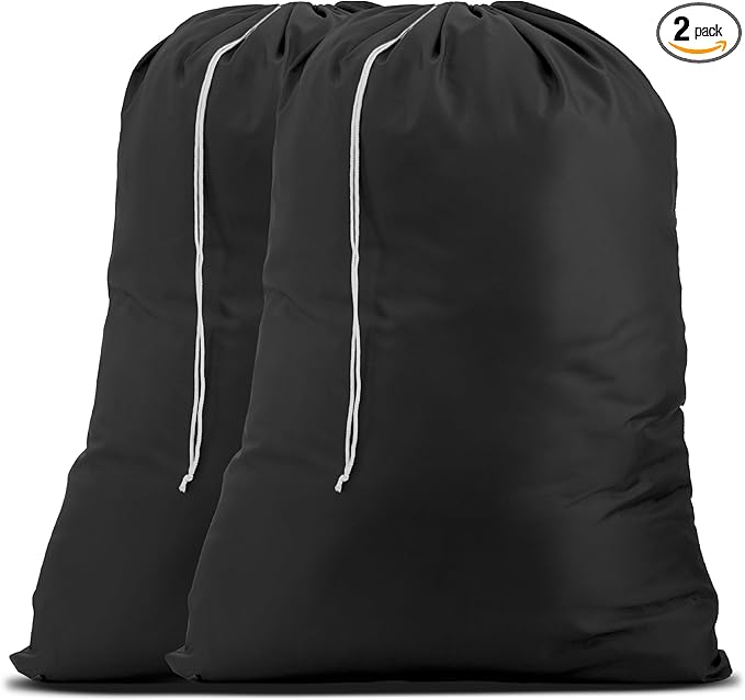 Handy Laundry Nylon XL - Large Capacity with Locking Drawstring, Machine Washable, Fits Laundry Baskets or Hampers, Holds 3 Loads of Clothes - Black (Pack of 2)