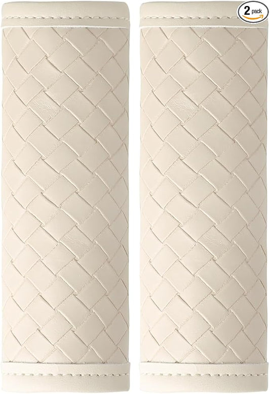 Leather Luggage Handle Wraps for Suitcase, 2 Pack Luggage Handle Cover Identifiers Tags Markers for Travel Accessories (Beige 1)