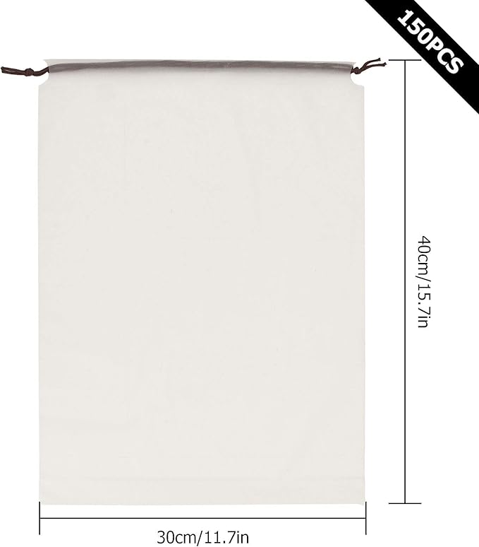 150 Pack Shoe Bags for Travel - 15.7" x 11.7" Large Clear Drawstring Bags - Waterproof Shoe Storage Dust Bags for Packing, Organization, Traveling