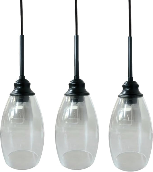 3 Lights Industrial Pendant Light with Glass Shade Matte Black Pendant Lighting Adjustable Industrial Retro Style Hanging Light,Kitchen Island Farmhouse Pendant Lights Fixtures for Kitchen,Farmhouse