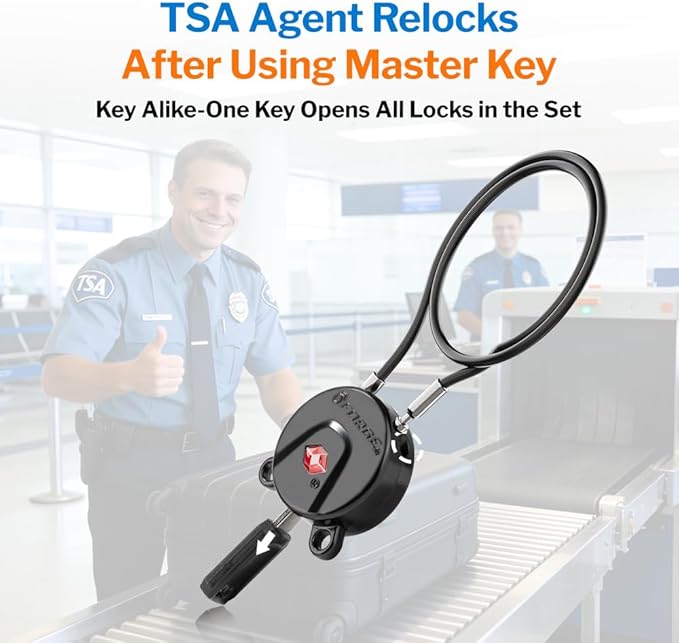 Forge TSA Approved Luggage Locks, Ultra-Secure Dimple Key Travel Lock, Extra long-15'' Cable Locks with Zinc Alloy Body