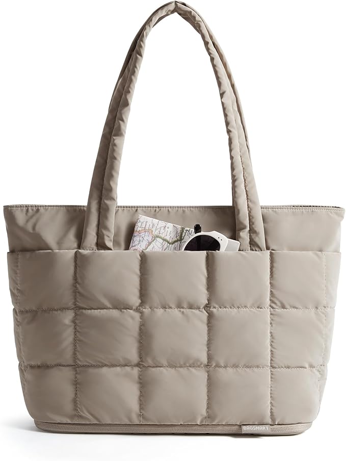 BAGSMART Expandable Tote Bag for Women, Puffer Work Tote Handbag, Quilted Carry On Bag for Travel Gym