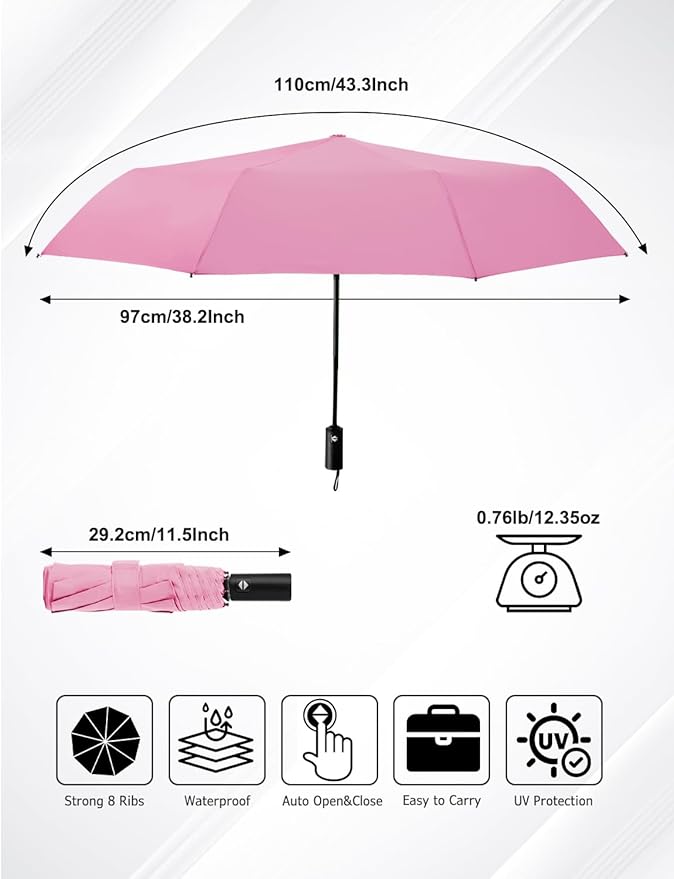 SoulRain Travel Umbrella - Compact Umbrella for Rain - Perfect Large Auto Folding Umbrella - Ideal Car umbrella, Small umbrella, and Travel Companion