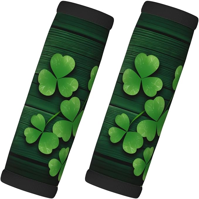 Green Clovers Wood Handle Wrap 2 Pieces, St Patrick's Day Soft Handle Grip for Women Men Travel Luggage Outdoor Bag Markers Décor