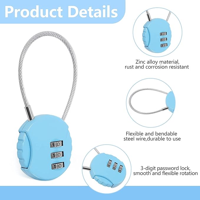 6 Pack Combination Padlock 3 Digit Luggage Lock Suitcase Lock, Outdoor Combination Lock Waterproof Small Lock for School, Gym Locker, Travel Bag (Multicolor)