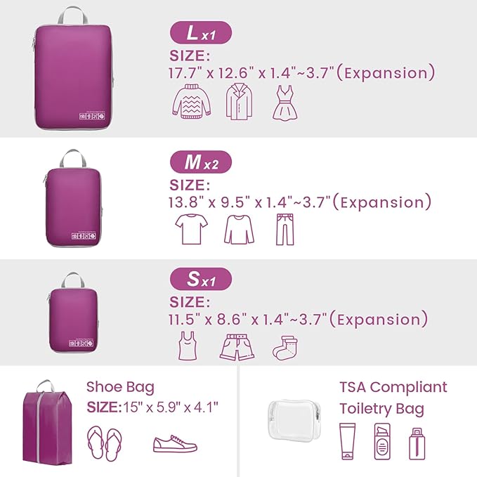 Cambond Compression Packing Cubes for Travel Women - Lightweight Luggage Organizers Bag Packing Cubes for Carry on Suitcases