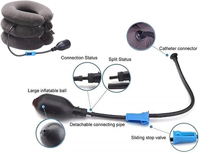 Inflatable Cervical Neck Traction Air Inflatable Pillow Neck Head Stretcher Pain Relief Collar (for Adults, Grey)
