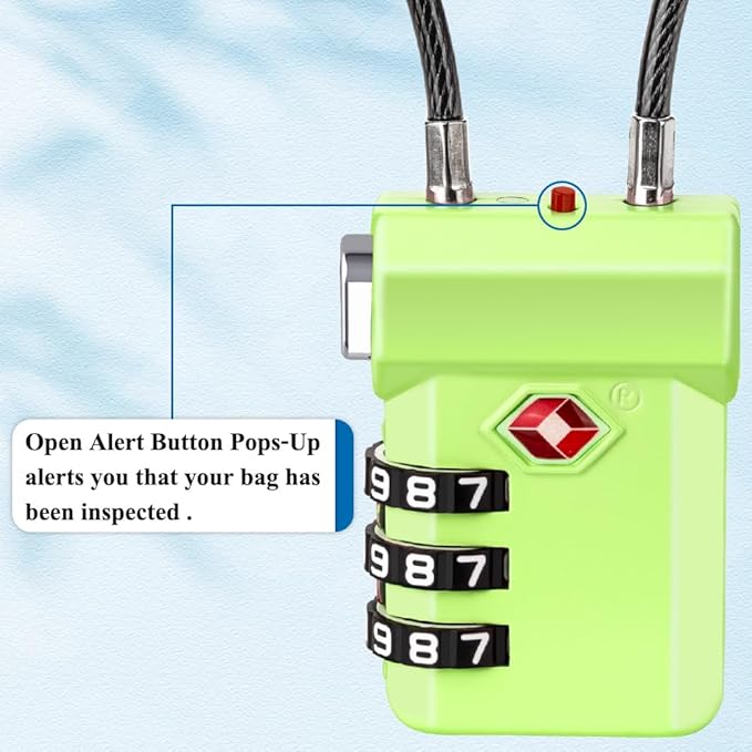SURE LOCK TSA Approved Luggage Locks – 3-Digit Combination Cable Lock with Red Indicator, Large Dial & Easy-Press Button for Suitcases and Backpacks – Multi-Pack & Color Options
