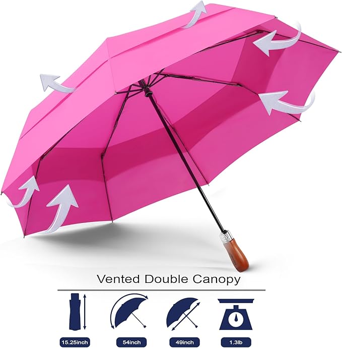 Lejorain Large Folding Golf Umbrella - Compact Mens Umbrellas Travel Rain and Windproof 54inch Collapsible Automatic Open Close Umbrella 210T Teflon Vented Double Canopy