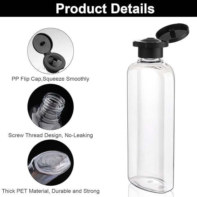 Travel Shampoo Bottles 7.7oz 5 Pack Leak Proof Squeeze Bottles with Flip Cap Refillable Containers for Toiletries
