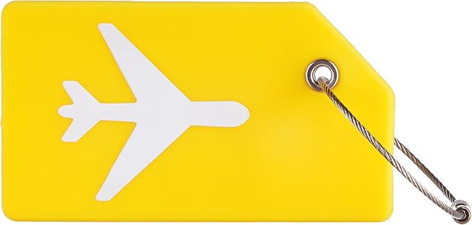Gostwo 2 Pack Silicone Luggage Tags for Suitcases, 26 Initial Letter Baggage Labels Handbag School Bag Suitcase Instrument Tag with Stainless Steel Loop(Yellow)(Airplane)