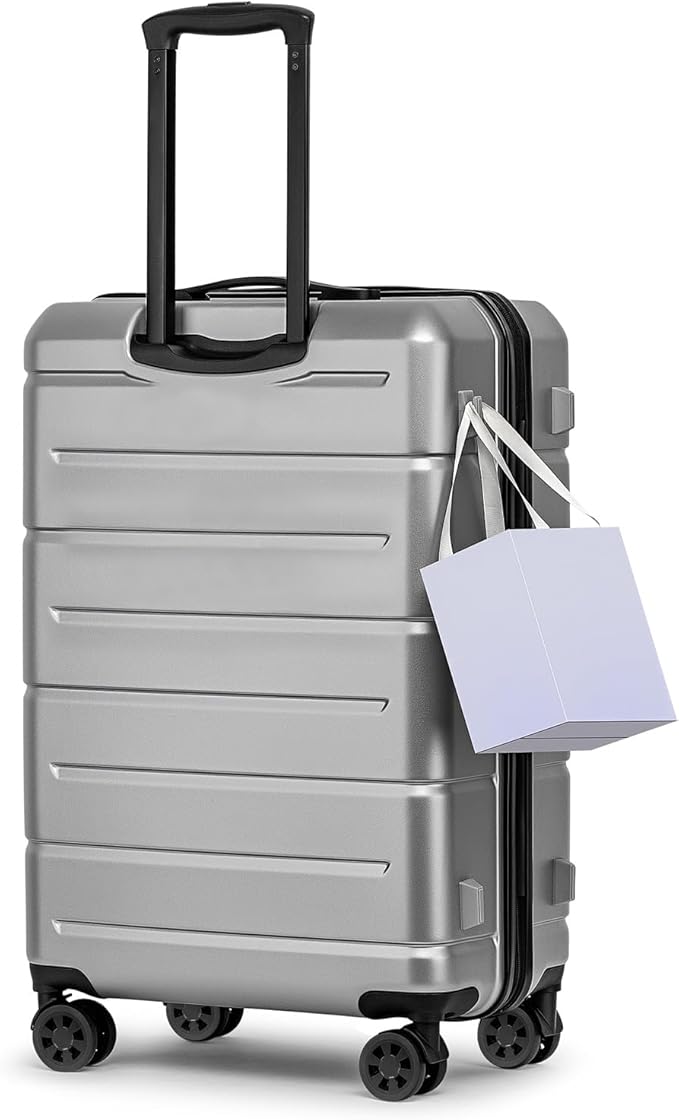 KYME 24 Inch Luggage TSA Approved Hardshell Suitcases with Spinner Wheels Durable PC+ABS Medium Checked Travel Luggage for Women Men Silver Grey