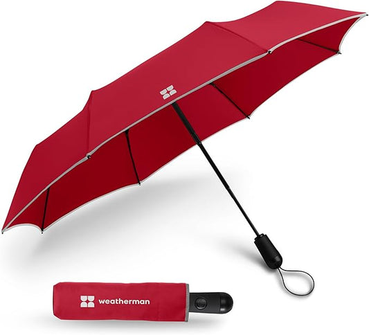 Weatherman Umbrella - Premium Small Compact Mini Umbrellas for Traveling - Windproof Umbrellaas Resists Up to 45 MPH Winds - Traveling Umbrellasa for Rain, Wind, Purse, Pocket, Backpack, Car - Portable Travel Umbrellas Easy Auto Open Close w/ Strong Fi...