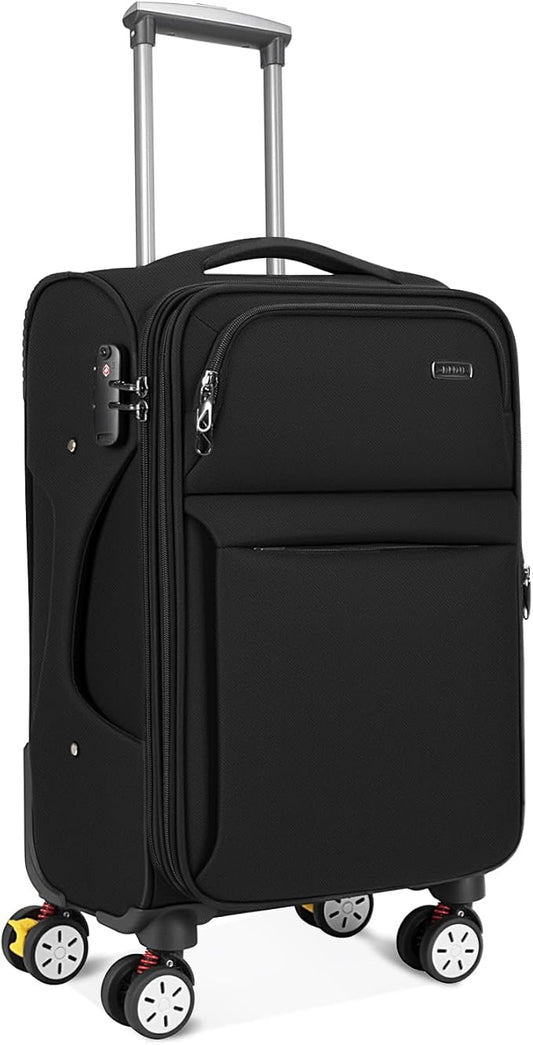 VJI Softside Expandable Carry on Luggage with Spinner Wheels, Lightweight Fabric Suitcase with TSA Lock, Smooth Rolling Travel Luggage for Business and Vacation, 21 Inch