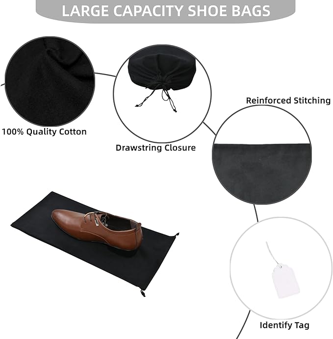 GONGKANGYUAN 4 Pack Shoe Bags for Travel Flannel Single Shoe Pouch with Drawstring for Men Women Travel Protecting Storing Shoes
