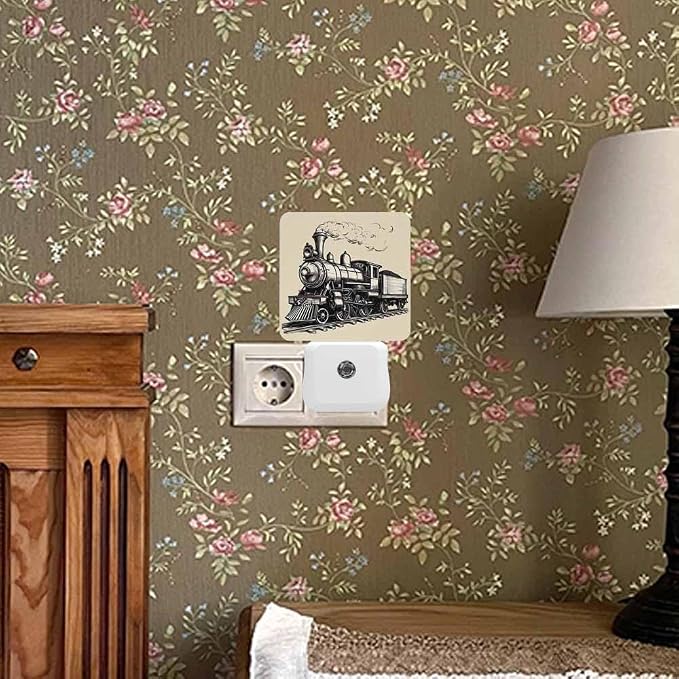 Train Night Light Plug-into Wall Retro Sketch Nightlight Lamp with Dusk to Dawn Sensor, Led Lamp 0.5W Energy Efficient for Home Decor