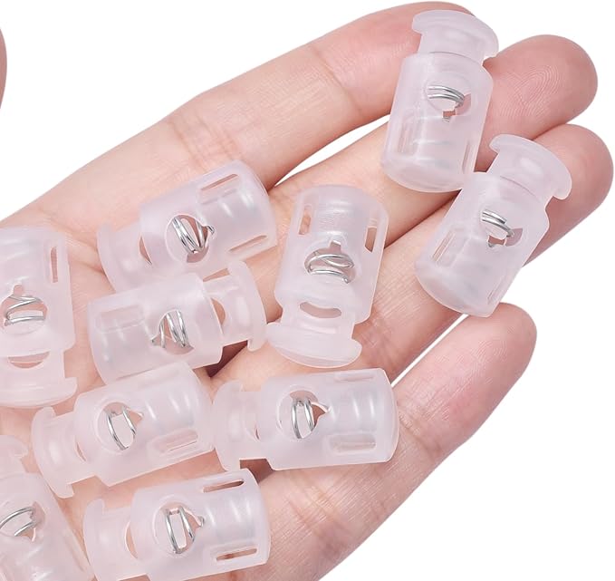 CooBigo 10PCS Plastic Clear Cord Locks for Drawstring, Small Paracord Spring Toggle Stopper Clasp Elastic Shoeslace Lock Gloves Sweatpants Hoodie Hats String Clips Bungee Swim Goggles Replacement