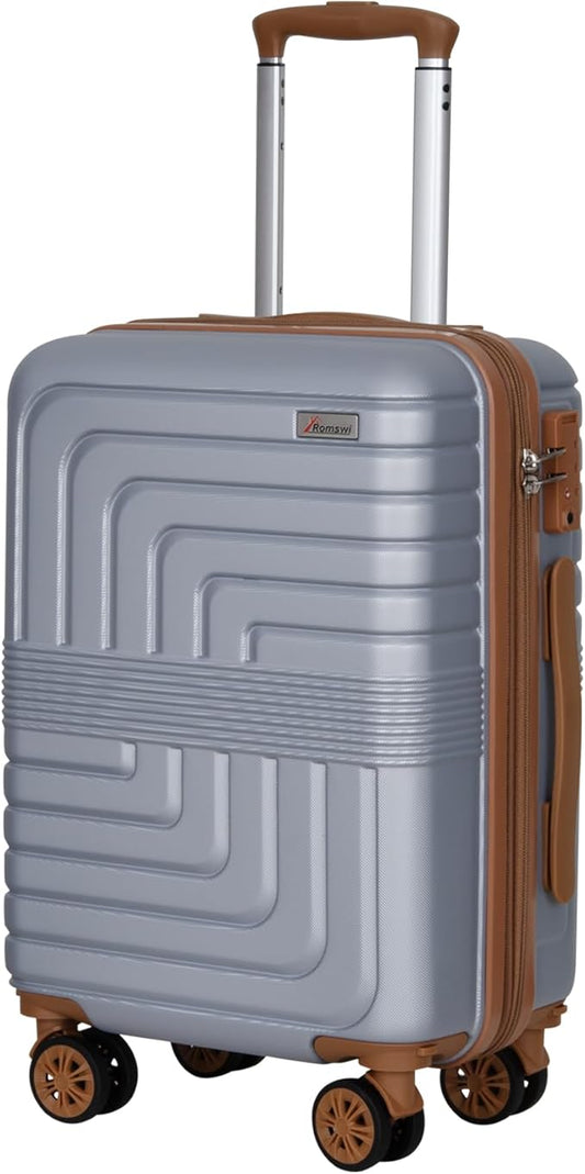 Romswi 22x14x9 Airline Approved 21in Carry On Luggage,Expandable Hardshell Suitcase with Double Spinner Wheels for 20% More Space, Lightweight Hardside CarryOn withYKK Zipper,Scratch-Resistant Silver