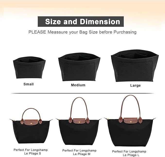 LOUKAYCCI Felt Purse Organizer Insert for Longchamp Le Pliage L Handbag Insert (Large, Black)