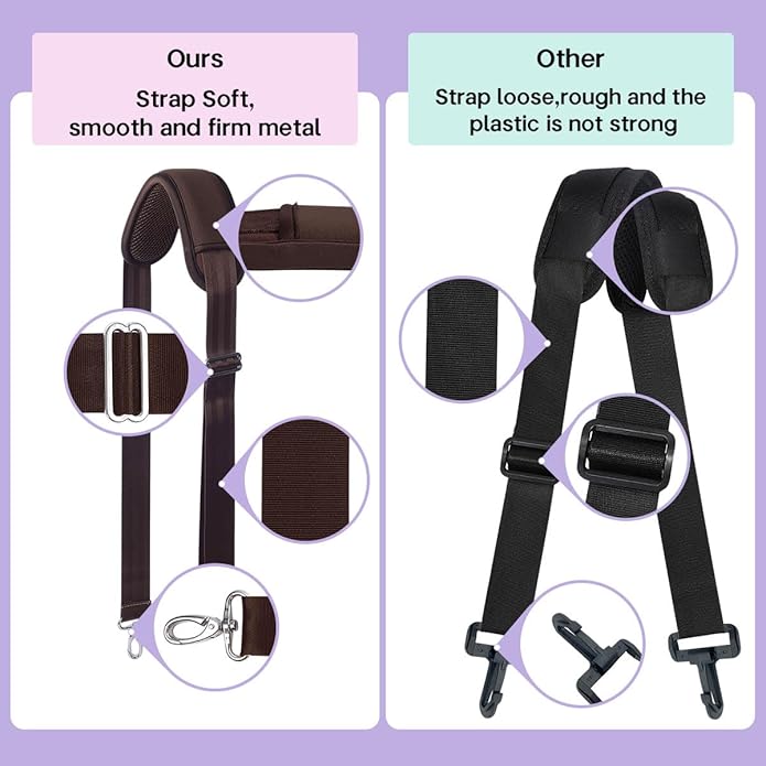 60 Inch Shoulder Strap with Removable Ultra-Thick Pad，Adjustable Buckles and Metal Hooks