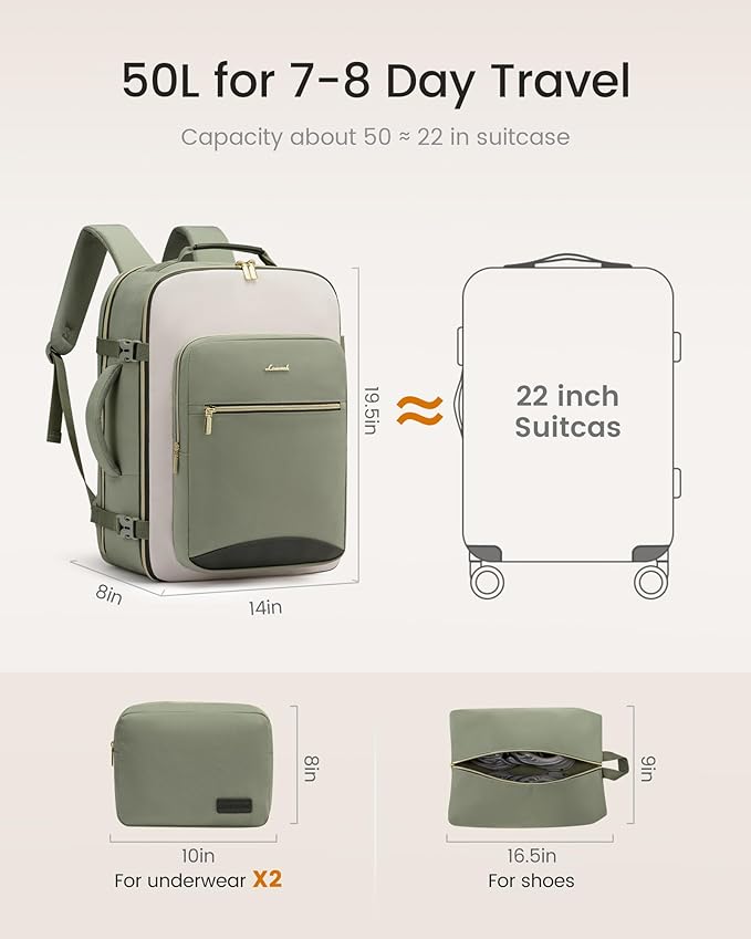 LOVEVOOK 50L Travel Backpack for Women & Men, Airline Approved Carry On Luggage with 3 Packing Cubes, TSA Overnight Bags, Waterproof Personal Item Bag, Weekender Essentials Backpacks fits 17" Laptop