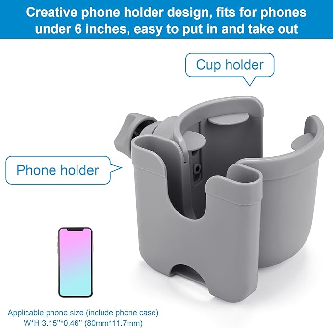 Accmor Stroller Cup Holder with Phone Holder, Bike Cup Holder, Universal Cup Holder for Uppababy Nuna Doona Strollers, 2-in-1 Cup Phone Holder for Stroller Bike Wheelchair Walker Accessory