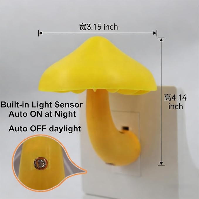 3 Pack LED Mushroom Night Light Plug in Lamp Warm Yellow Light Sensor Night Lights Plug into Wall, Dusk to Dawn Sensor NightLight for Adults Kids Room Bedroom Bathroom Hallway Kitchen