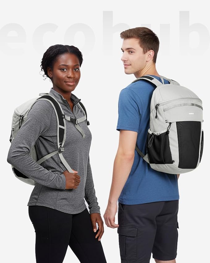 ECOHUB 15L Lightweight Casual Daypack, Packable Backpack for Daily Use, Hiking & Travel, Foldable Small Backpack with Stretch Mesh Pockets, Water-Resistant Nylon, Reflective Design