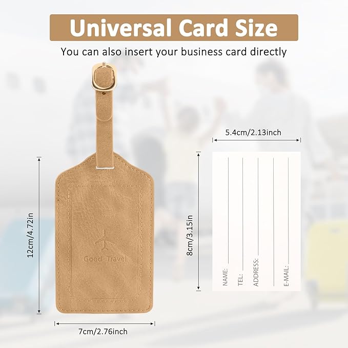 1Pack Luggage Tag, PU Leather Suitcase Tags Identifiers Privacy Cover ID Label for Travel Bag Suitcase with 2 Pack Luggage Straps for Hats, Bags and Travel Accessories(L-Light Golden)