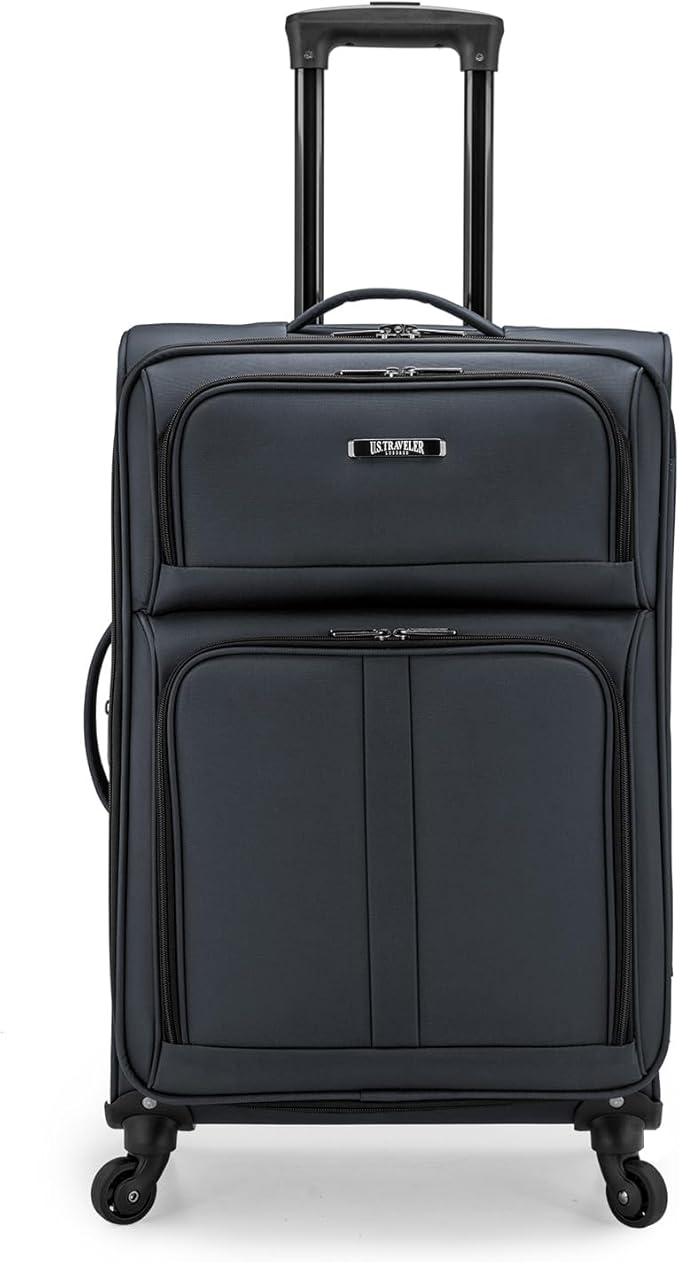 U.S. Traveler Anzio Softside Expandable Spinner Luggage, Dark Grey, Checked-Medium 26-Inch
