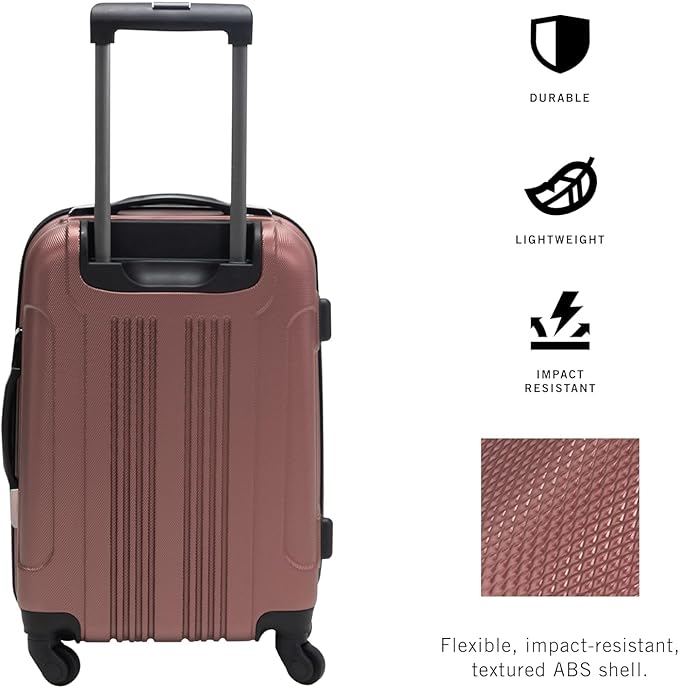 Kenneth Cole REACTION Out of Bounds Lightweight Hardshell 4-Wheel Spinner Luggage, Rose Gold, 20-Inch Carry On