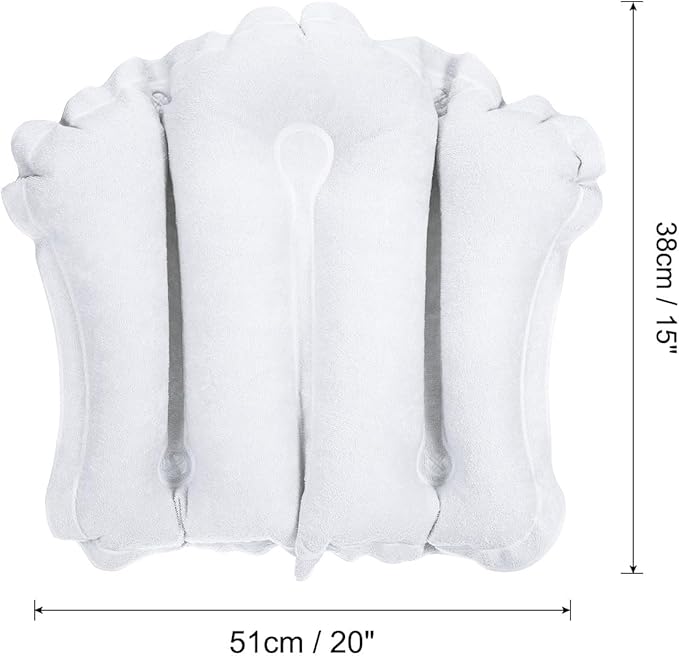 PATIKIL Inflatable Bath Pillow with Suction Cups, Terry Cloth Covered Shell Shape Bath Pillow Neck Support for Bathtub Hot Tub, White
