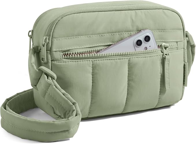 BAGSMART Cross Body Purse, Mini Crossbody Bags for Women Travel Purse, Puffy Shoulder Handbag Wallet with RFID Blocking Slots, Green
